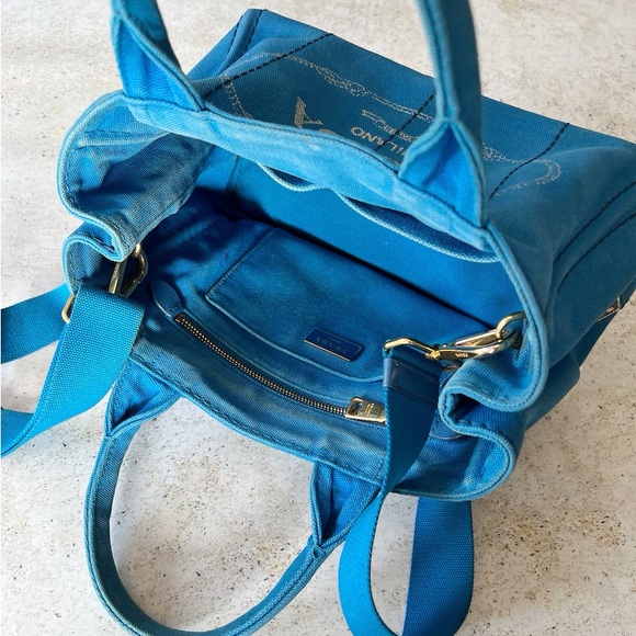 🩵 Vintage PRADA Canapa Mini Tote Bag Purse Blue - Picture 6 of 9